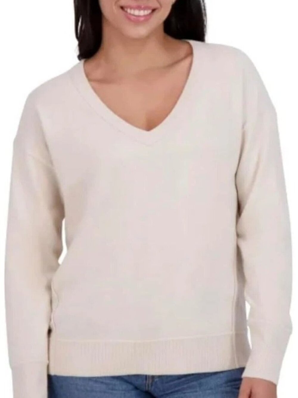NWT Lucky Brand Women's M V-Neck Sweater Natural Beige C1153